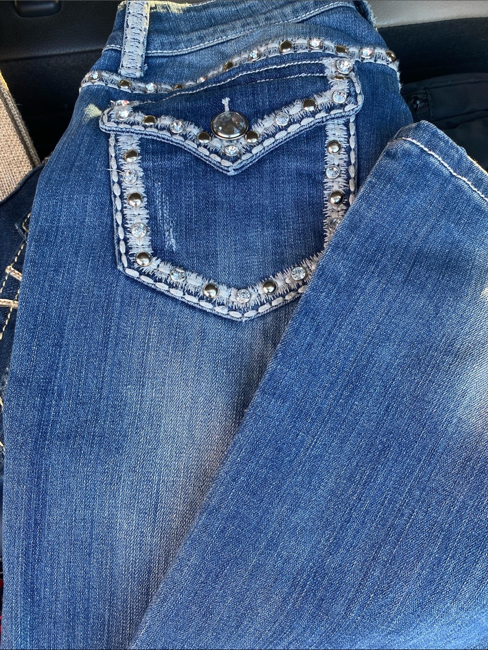 Embellished Blue Boot Cut Jeans - Laidol made in USA